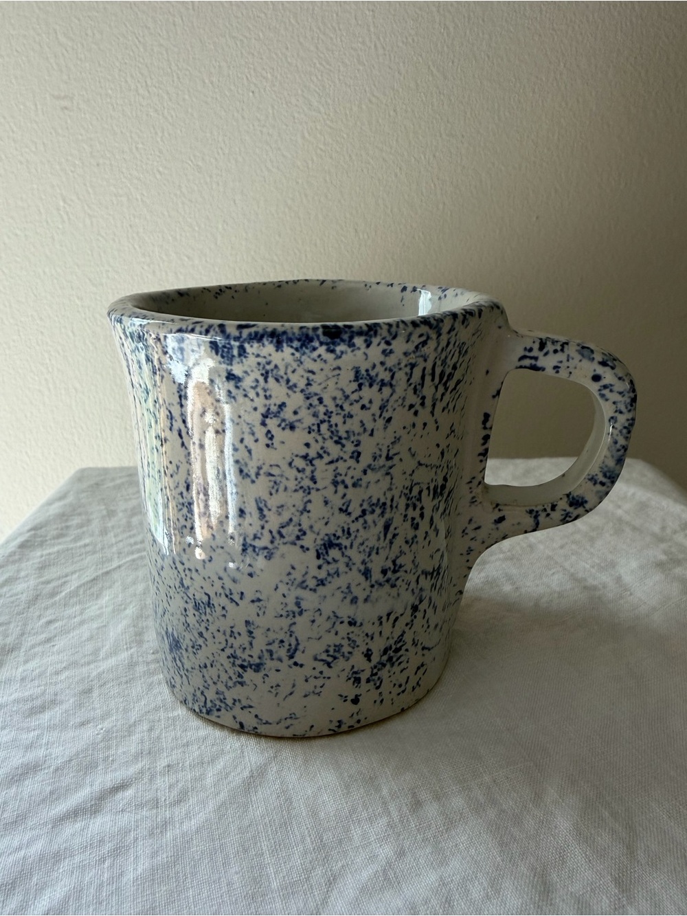 Vintage Monmouth western stoneware blue splatter maple leaf mug USA Cottagecore